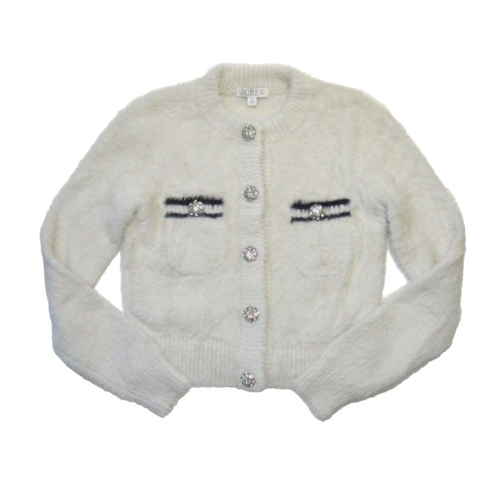NWT J.Crew Sweater Lady Jacket in Light Bone Navy Brushed Yarn Cardigan XXS - Picture 2 of 7